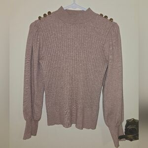 Adrianna Papell Rose Ribbed Sweater with Gold Button Accents Size: Small